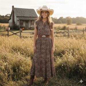 BB Dakota Steve Madden Western Cottage Tiered Ditsy Floral Midi Dress Ruffle XXL